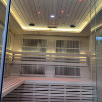 Sauna à vapeur intérieur en cèdre canadien pour 4 personnes, avec poignée en cristal, poêle électrique et chauffage infrarouge lointain, pour usage domestique