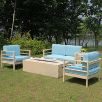 Table de salon de jardin en aluminium Boke avec foyer intégré, ensemble de canapés modulaires, mobilier de qualité hôtelière (5 pièces avec foyer)
