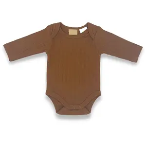 Private Label Malha Estilo Wear Stretch Spandex Algodão Orgânico com nervuras Onesie Rompers Bodysuit Roupas Do Bebê