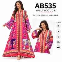 Gaun Abaya Poliester Motif Bunga Longgar untuk Wanita, Pakaian untuk Acara Santai dan Koleksi Grosir Butik
