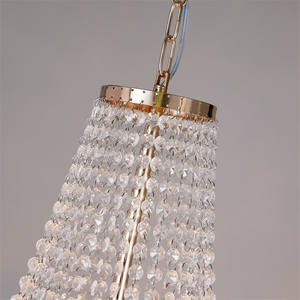 Lustre Suspendu Acrylique Français Moderne de Luxe, Grand et Long, Rond, à LED pour Haut Plafond, avec Petits Cristaux, Doré ou Argenté - Product Image 2