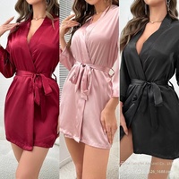 Peignoir à lacets pour femmes européennes et américaines, robe de chambre sexy en soie glacée, douce et confortable, pour la détente