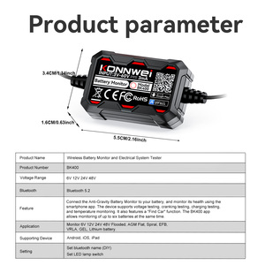 Monitor <span class=keywords><strong>de</strong></span> Voltaje y Temperatura <span class=keywords><strong>de</strong></span> Baterías Múltiples con Bluetooth y APP KONNWEI BK400, Probador del Sistema Eléctrico del Automóvil con Función <span class=keywords><strong>de</strong></span> Localización del Vehículo - Product Image 2