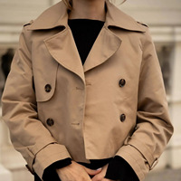 Manteau Trench Court Femme Tendance à Revers Double Boutonnage Ample Manches Longues Idéal pour le Bureau, les Trajets Quotidien, les Rendez-vous et les Sorties du Week-end