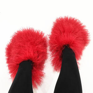 Gaya Mewah Bulu Wanita Sepatu Datar Kulit Domba Bulu Sandal Bulu Mongolia - Product Image 4