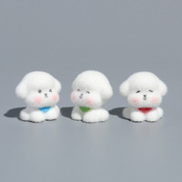 Chien en résine floquée blanc, adorable, style vent, micro-paysage, décoration de bureau et de voiture, petits ornements, artisanat de qualité supérieure