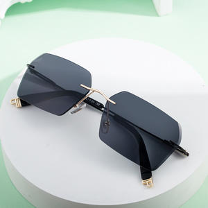 Lunettes de soleil sans monture personnalisées pour hommes, verres PC noirs, protection UV400, style Instagram, pare-soleil classe 2 - Product Image 5