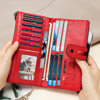 Dompet Wanita Kulit Asli WESTAL RFID dengan Kantong Koin Ber-resleting, Kapasitas Besar, Tempat Kartu Kredit, Dompet Kulit Wanita