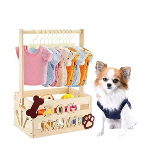 Panier de rangement en bois pour vêtements d'animaux avec poignée, 2 niveaux, rectangulaire, multi-usage, pour jouets et vêtements de chien, rangement chambre et salle de bain - Product Image 2