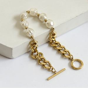 High Quality New Design Custom Stainless Steel <b>Pearl</b> Chunky Cuban Link Chain <b>Bracelet</b> - Product Image 3