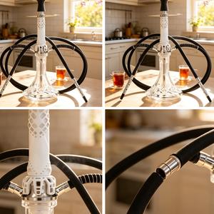 Modern Glass <b>Hookah</b> Set White Black Metal Stem Tobacco <b>Pipe</b> with Hoses for Lounge Bar Home Use - Product Image 4
