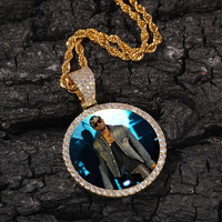 Pendentif Photo Personnalisé Hip Hop Iced Out DIY avec Zircons Cubiques pour Femme et Homme, Collier Bijou Rapper