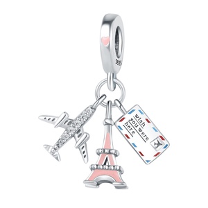 Breloques colorées en argent sterling 925 pour billets de voyage, avions, tours Eiffel, pour la fabrication de bijoux, vente en gros, cadeau de bijoux - Product Image 5