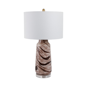 Lampada da tavolo in vetro a spirale con paralume bianco per l'arredamento di soggiorno e camera da letto - Product Image 2