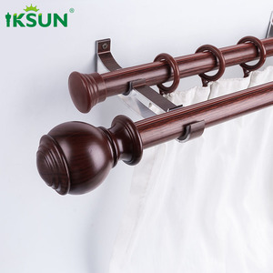 IKSUN vente en gros en aluminium Double support en <span class=keywords><strong>bois</strong></span> fleuron salon <span class=keywords><strong>tringle</strong></span> à rideaux ensembles décoratifs - Product Image 2