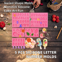5-teiliges Antihaft-Silikon-Set mit Buchstaben-, Zahlen-, Rosen- und Blattformen für Schokolade, Fondant, Kuchen, Cupcakes und Dessert-Dekorationen