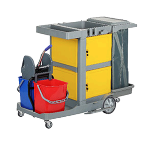 עגלת ניקיון רב תכליתית עם תיק עמיד למים, עגלת שירות לניקיון בתי מלון, עגלת שירות עם 3 מדפים. - Product Image 1