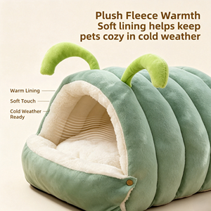 Katzenhöhle in Raupenform, Warmes Plüsch-Haustierbett, 2-in-1 Offen- und Geschlossen-Modus, Gemütliches Winterschlafnest für Katzen und Kleine Hunde - Product Image 5