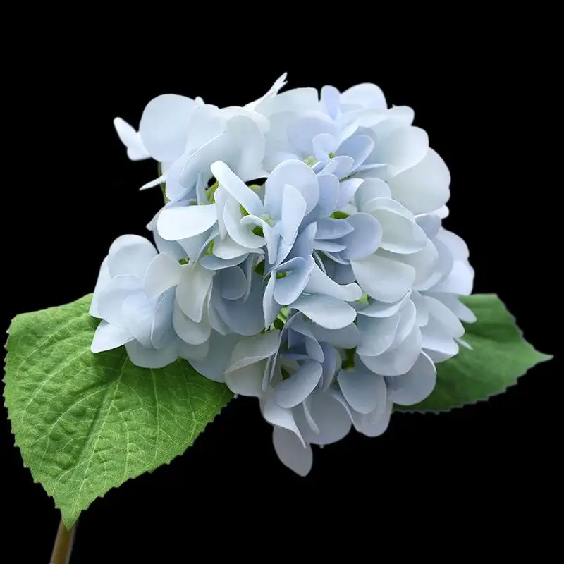 Hortensia artificial de seda de tacto real blanca al por mayor de 34cm, hortensias falsas, flor de látex, hortensias de imitación para decoración de boda