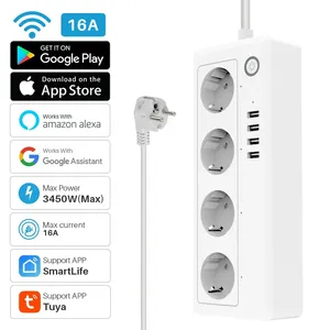 EU 4 Way Electrical Power Strip Muti Electric Outlet Extension Sockets With Usb Europe Tuya WiFi Smart Power Strip