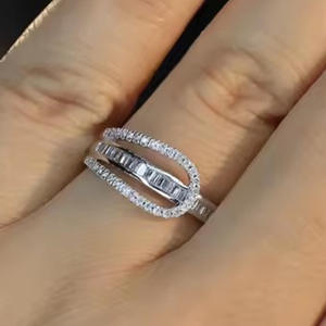 T0829 Geometric <b>Eternity</b> Band <b>Ring</b> Lab Created <b>Cubic</b> <b>Zirconia</b> Pave Setting Unisex Engagement Fashion <b>Rings</b> - Product Image 2