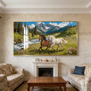 Decoración de Pared de Lujo para Oficina, Decoración de Pared para Sala de Estar, Arte de Pared, Paisaje, Caballo, Cristal, Porcelana, Pintura, Nuevo Producto LED - Product Image 6