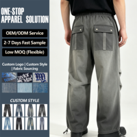 Pantalon cargo large pour homme, gris vert délavé, coupe ample, cordon de serrage à l'ourlet, poches à rabat arrière, boutons-pression, style utilitaire