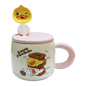 Taza de Cerámica Zuo Mu con Tapa y Cuchara, Diseño de Pato Amarillo, para Café, Té, Regalo, Pintada a Mano, Reutilizable, para el Hogar, Oficina, Desayuno - Product Image 3