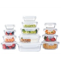 Moderne glanzende rechthoekige glazen magnetronbestendige lekvrije lunchbox met opklapbaar deksel, multifunctionele maaltijdvoorbereidings- en voedselbewaarbak