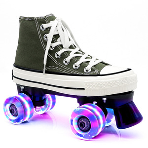 Patins à roulettes <span class=keywords><strong>quad</strong></span> pour hommes et femmes, en stock d'usine, avec roues lumineuses en PU, chaussures en toile et semelle en caoutchouc - Product Image 5