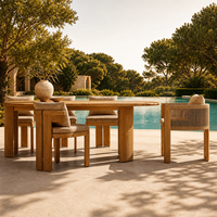 Ensemble de salle à manger en teck massif, tissé à la main, moderne, confortable, résistant aux intempéries, table et chaises, meubles de patio extérieur