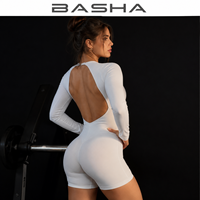 Combinaison de yoga sans couture à manches longues et dos nu pour femmes grandes tailles BASHAsports, une pièce pour la gym et le fitness