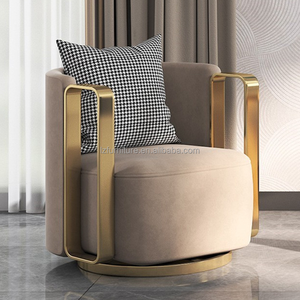 Fauteuil pivotant d'appoint en velours de style luxueux avec accoudoirs en métal doré et base ronde, fauteuil lounge moderne pour hall d'hôtel et salon - Product Image 6