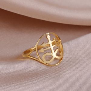 Anello Myshape Leviathan Cross, Sigillo della Chiesa di Satana, Croce di Lussemburgo, Simbolo Alchemico, Anello in Acciaio Inossidabile - Product Image 6