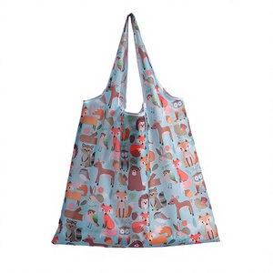 Sac de courses pliable en polyester RPET 190T 210D à imprimés animaux, avec poche de rangement, lavable, réutilisable, promotionnel, pour l'extérieur, à porter à l'épaule - Product Image 4