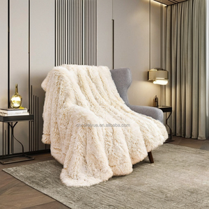 FY Luxury Soft PV Velvet Long Fur Solid <strong>Red</strong> Purple Gray Camel Striped Woven <strong>Throw</strong> <strong>Blanket</strong> for Adults Kids for Airplane Use - Product Image 2