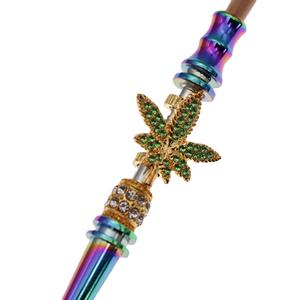थोक हल्के लक्जरी शैली इंद्रधनुष रंग हरे हीरे की पत्ती के आकार धातु माउथपीस हुक्का युक्तियाँ - Product Image 5