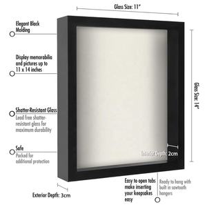 שחור לבן מוצק עץ קישוט אמנות תמונה מסגרת תמונה עמוק 3d צל תיבת מסגרת עם פרספקס - Product Image 2