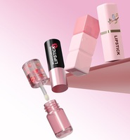 Flacon carré transparent rose 4 ml pour gloss à lèvres avec bouchon à vis et applicateur à grande brosse pour huile à lèvres, couleur personnalisable