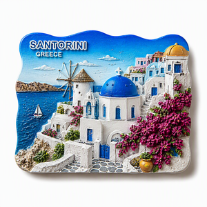 Imán de Refrigerador con Relieve 3D de Poliresina, Diseño Personalizado ODM OEM, Molino de Viento con Cúpula Azul Costera - Product Image 1