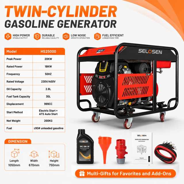 SELOSEN Variable Frequency Gasoline Gas Generator Portable Power Petrol Generator Copper Wire 10kw/15kw Dual Fuel Generator