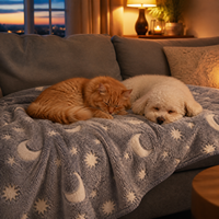 Couverture pour animaux de compagnie qui brille dans le noir, couverture en flanelle douce pour chien et chat, motif étoile et lune, confortable et lavable