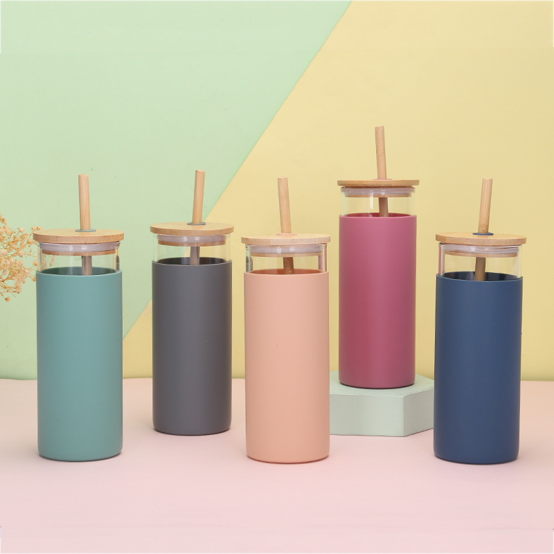 24oz 700ml Reusable Boba cup Borosilicate with silicone sleeve Glass Water Bottle