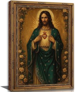 Art mural encadré du Sacré-Cœur de Jésus, décoration catholique chrétienne, échantillons OEM ODM prêts en moins d'une journée - Product Image 1