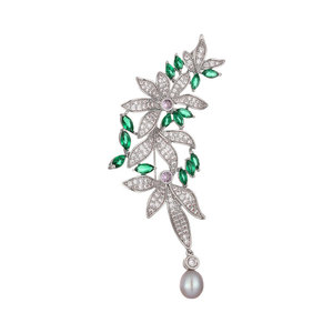 Luxury Style Brooch With Zircon Leaf Inlay Freshwater Pearl Pendant Botanical Corsage Party Women's Fine Jewelry - Product Image 5