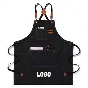 Hot Sale Customized Adult Denim Cross Back Barista Blue <b>Kitchen</b> Cooking <b>Aprons</b> With <b>Apron</b> Custom logo - Product Image 1