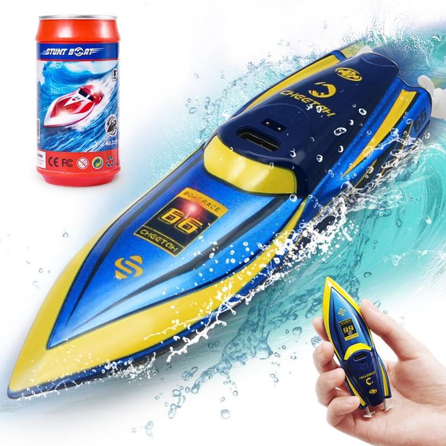 Mini Electric Waterproof RC Speedboat Toys 2.4G 4 Channels Remote Control Racing Boat Includes USB Cable and Batteries