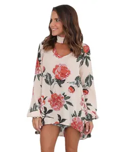 Bán Buôn Phụ Nữ In Hoa Cộng Với Kích Thước Tops 2XL 3XL V-Cổ Top Dài Tay Áo Áo Sơ Mi Kích Thước Lớn Mùa Hè Giản Dị Áo Loose Top