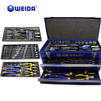 WEIDA OEM 90PCS 1/4" 1/2" Metric Cr-V Jeu de douilles mécaniques, kit d'outils professionnel, jeu de douilles à cliquet et à clé