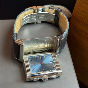 Luxury Reversible <b>Rectangular</b> Hollow Mechanical <b>Watch</b> with Chronograph, Stainless Steel Flip Case and Dual Dials - Product Image 6